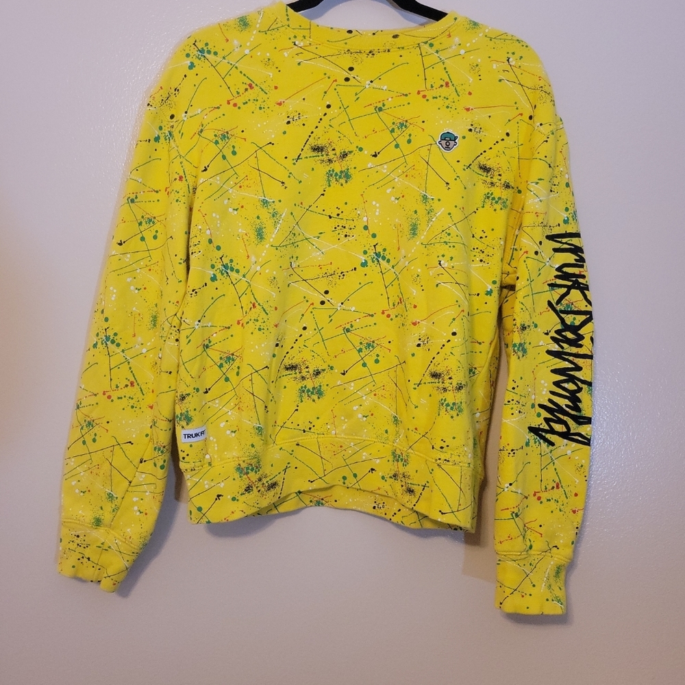 TrukFit Sweater Adult Small Yellow Paint‎ Splatter Cotton  Grapic Pullover